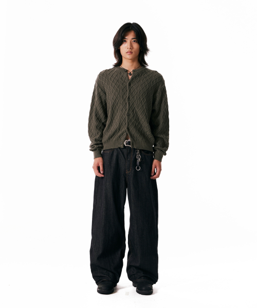 Mixed Pattern Cardigan (Khaki)