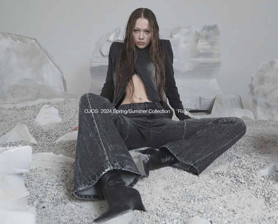 MUSINSA公式 | OJOS Crack Washed Denim Pants / Charcoal