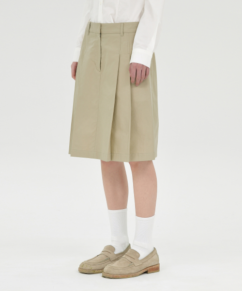 W Pleats Skirt, Beige