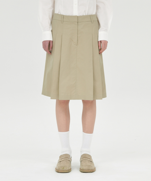 W Pleats Skirt, Beige