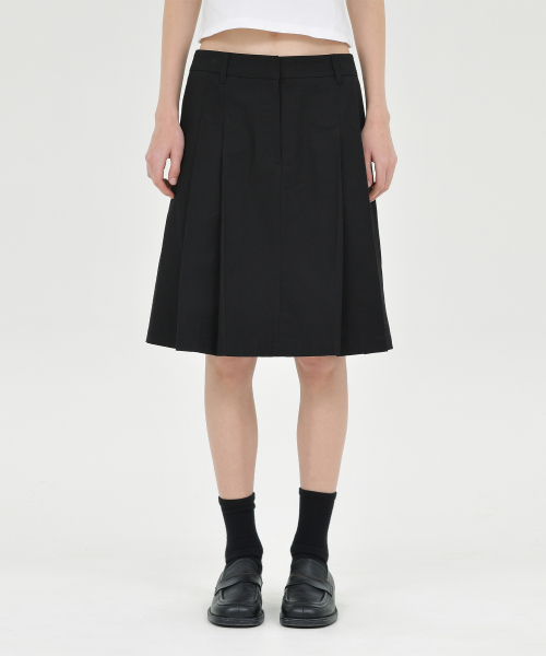 W Pleats Skirt, Black