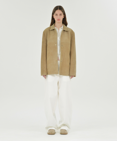 W Suede Half Coat, Beige