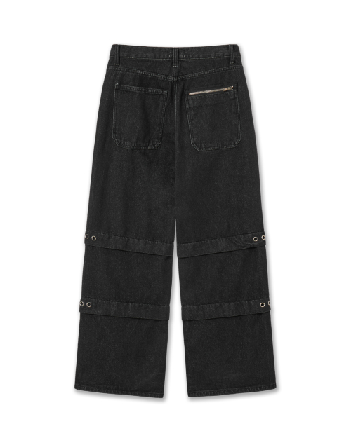 LAYERED DENIM PANTS [BLACK]