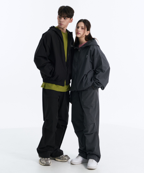 Back round windbreaker (Black, Charcoal)