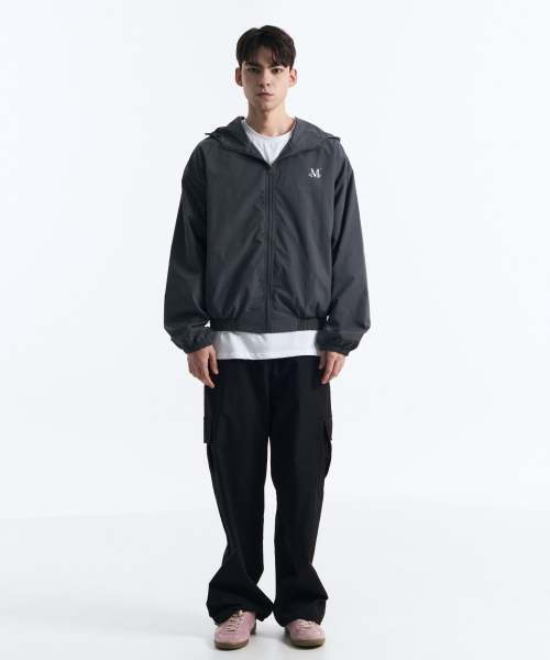 Back round windbreaker (Black, Charcoal)