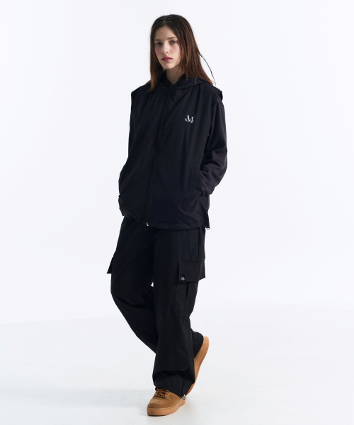 Tech nylon hood vest (Black, Charcoal)