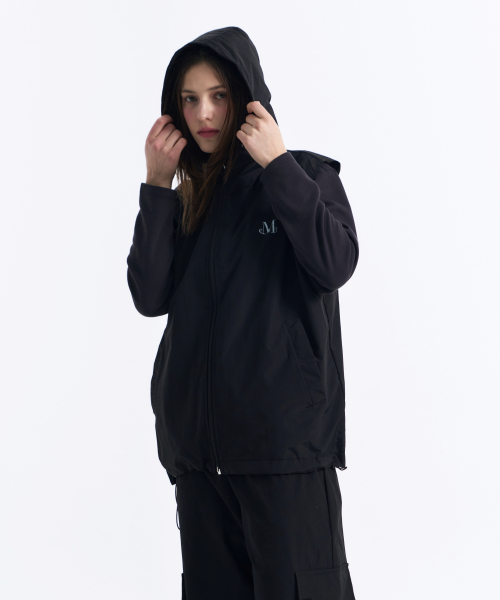 Tech nylon hood vest (Black, Charcoal)