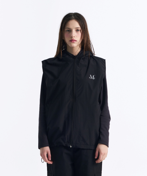 Tech nylon hood vest (Black, Charcoal)