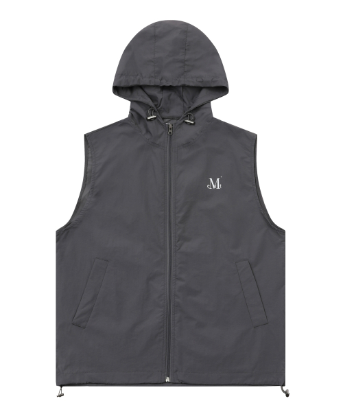 Tech nylon hood vest (Black, Charcoal)