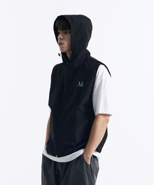 Tech nylon hood vest (Black, Charcoal)