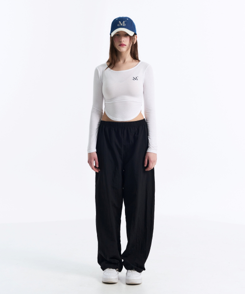 Signature logo u neck shirring T (3color)