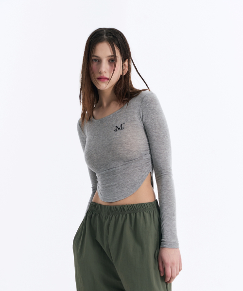 Signature logo u neck shirring T (3color)