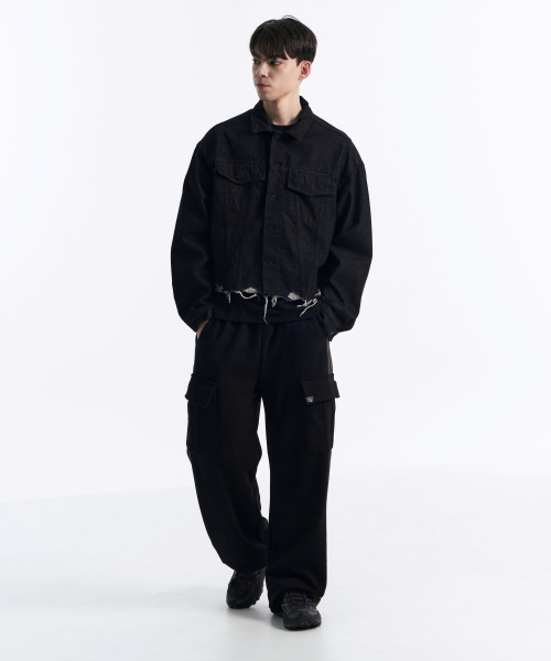 Mix wide string cargo pants (Gray, Black)
