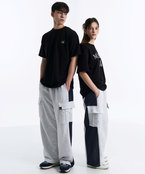 Mix wide string cargo pants (Gray, Black)