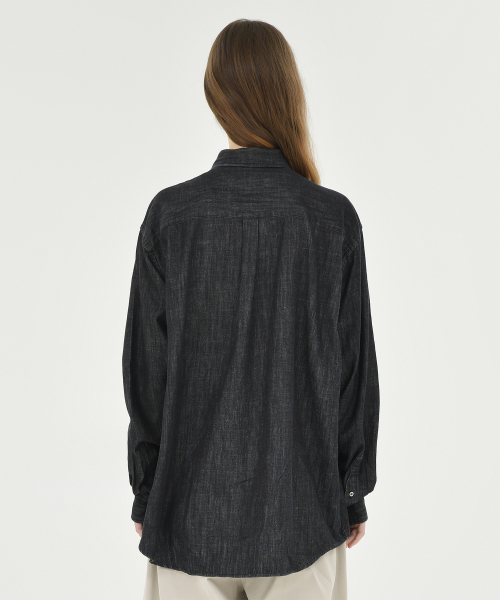 W Button Down Denim Shirt, Black