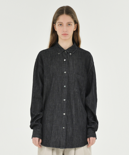 W Button Down Denim Shirt, Black