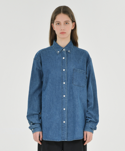 W Button Down Denim Shirt, Blue
