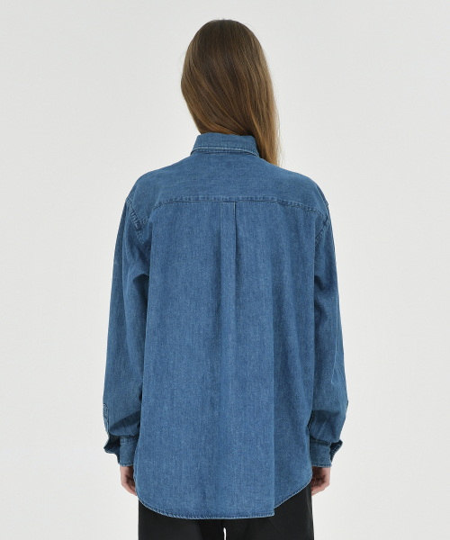 W Button Down Denim Shirt, Blue