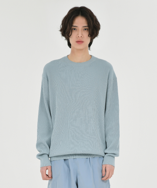 High Density Crewneck Knit, Blue Grey