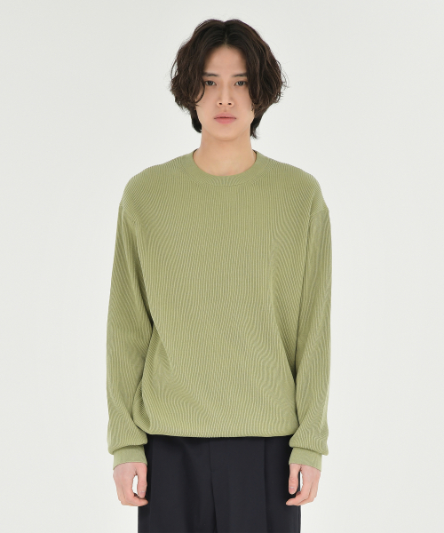 High Density Crewneck Knit, Olive Grey
