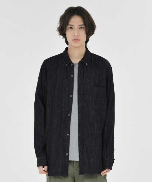 Button Down Denim Shirt, Black
