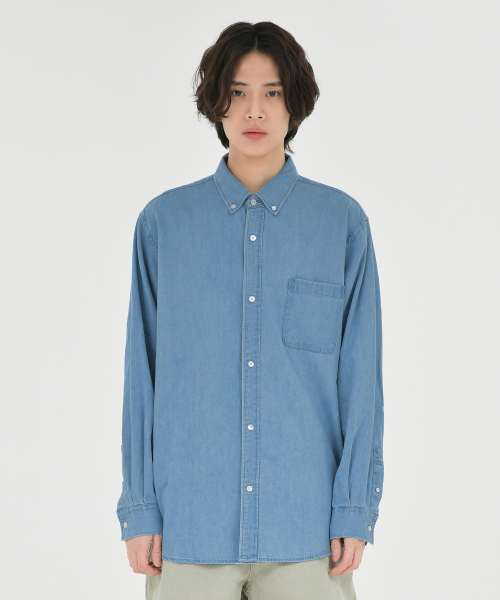 Button Down Denim Shirt, Light Blue