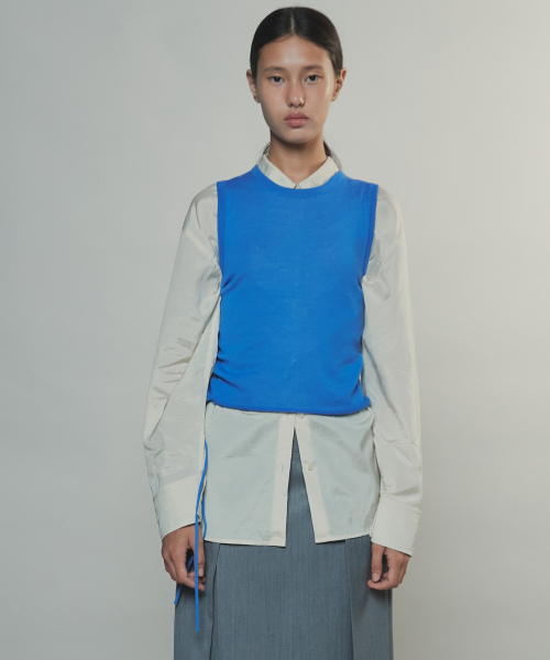 DRAWSTRING SHIRRING TOP - BLUE