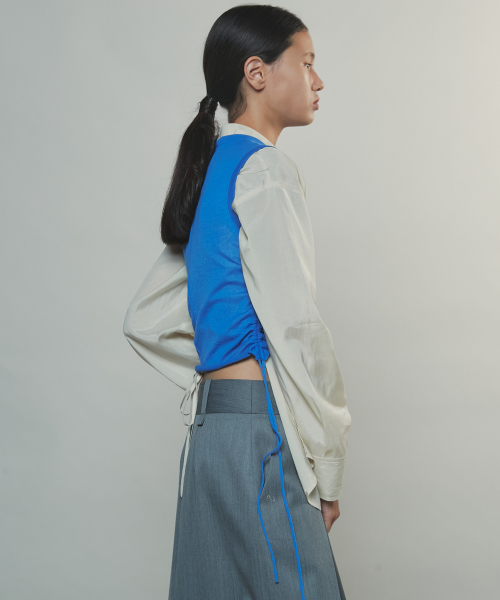 DRAWSTRING SHIRRING TOP - BLUE
