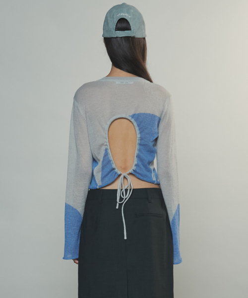 TWO TONE DRAWSTRING CROP TOP - GREY