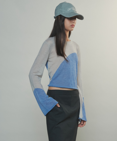 TWO TONE DRAWSTRING CROP TOP - GREY