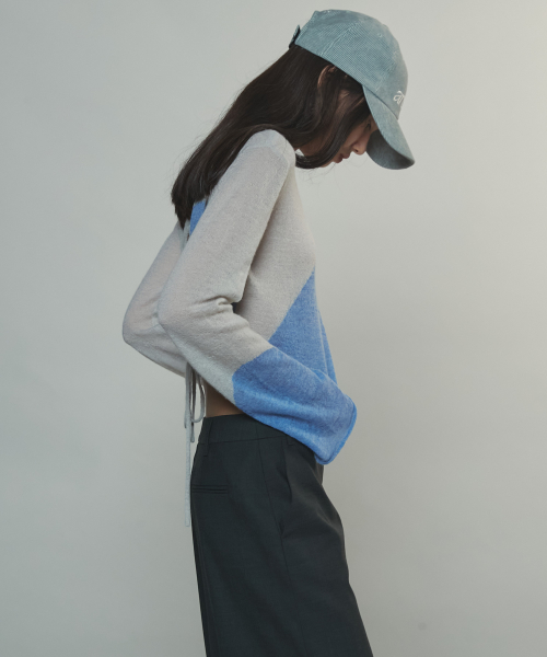 TWO TONE DRAWSTRING CROP TOP - GREY
