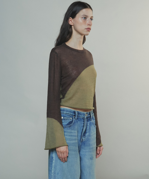 TWO TONE DRAWSTRING CROP TOP - BROWN