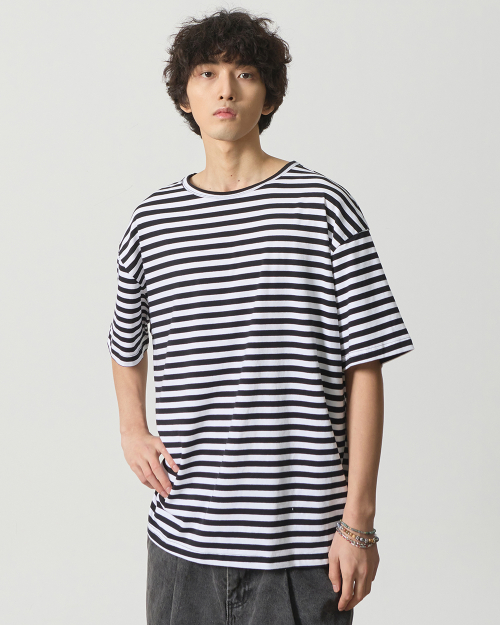 (ASI) LAYERING STRIPE HALF T-SHIRT_4 COLOR