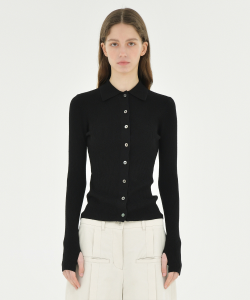 W Collar Cardigan, Black