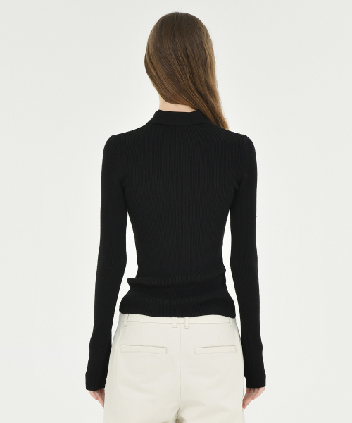 W Collar Cardigan, Black