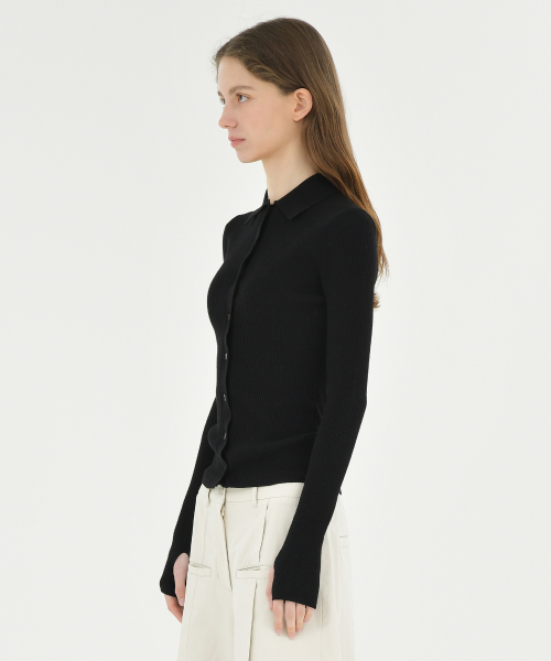 W Collar Cardigan, Black