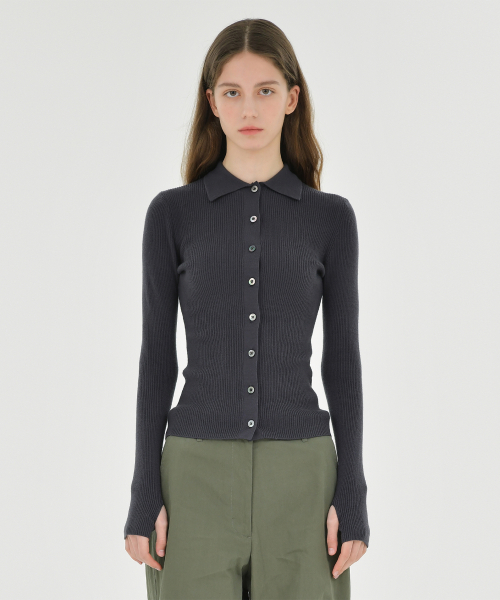 W Collar Cardigan, Charcoal
