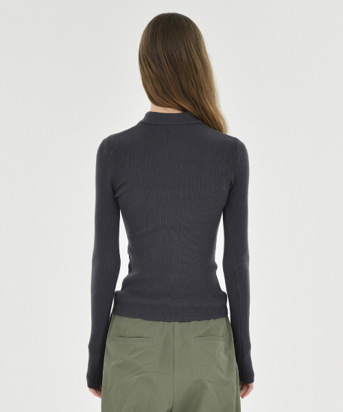 W Collar Cardigan, Charcoal
