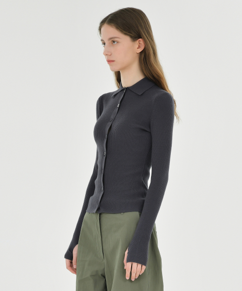 W Collar Cardigan, Charcoal