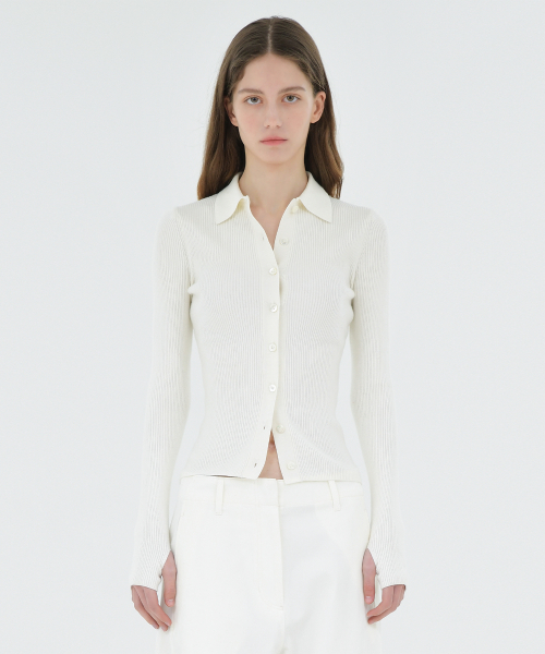 W Collar Cardigan, Ivory