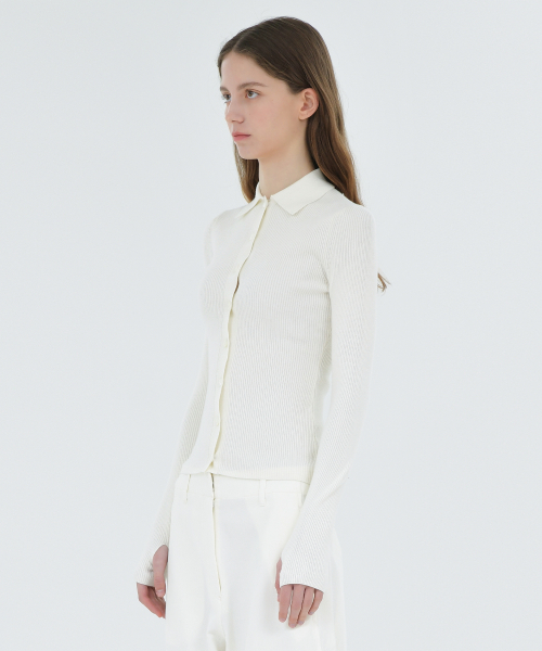 W Collar Cardigan, Ivory