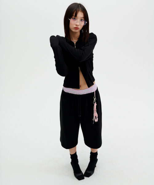 TRUNK LAYERED SWEAT SHORTS [BLACK]