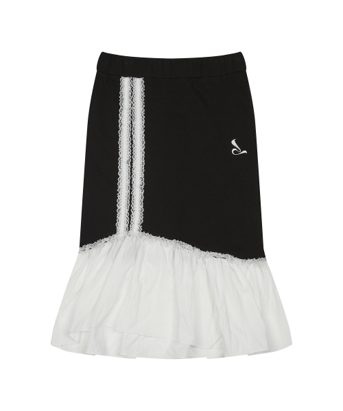 CURVED L LACE MIDI SKIRT(BLACK)