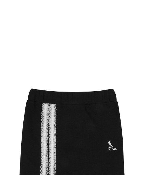 CURVED L LACE MIDI SKIRT(BLACK)