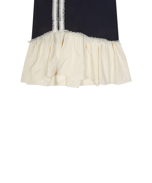 CURVED L LACE MIDI SKIRT(NAVY)