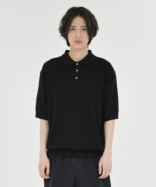 Knit Polo Shirt, Black