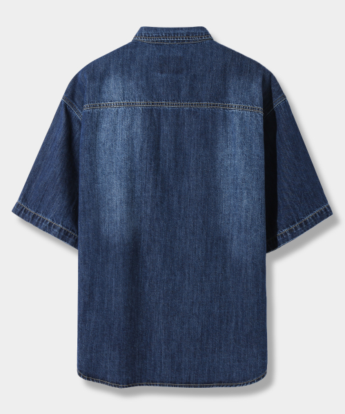BIO WASHING WESTERN DENIM HALF SHIRT_INDIGO