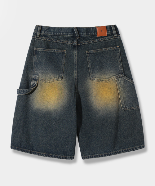 BIO WASHING CARPENDER BERMUDA DENIM PANTS_YELLOW WASHING