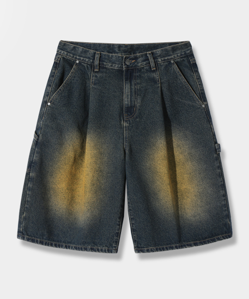 BIO WASHING CARPENDER BERMUDA DENIM PANTS_YELLOW WASHING