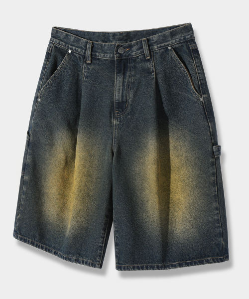 BIO WASHING CARPENDER BERMUDA DENIM PANTS_YELLOW WASHING